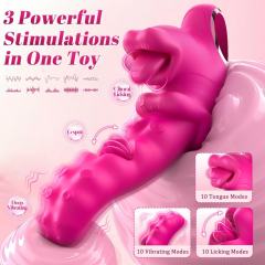 9.26" Magenta Rechargeable Rabbit Vibrator – 10 Vibrating + 10 Tongue-Licking Modes