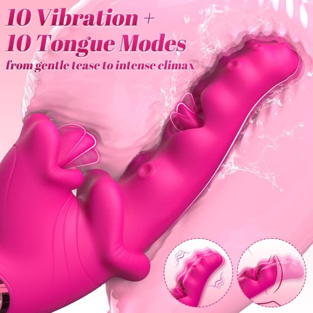 9.26" Magenta Rechargeable Rabbit Vibrator – 10 Vibrating + 10 Tongue-Licking Modes
