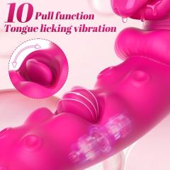 9.26" Magenta Rechargeable Rabbit Vibrator – 10 Vibrating + 10 Tongue-Licking Modes