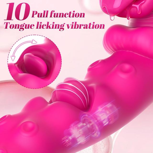 9.26" Magenta Rechargeable Rabbit Vibrator – 10 Vibrating + 10 Tongue-Licking Modes