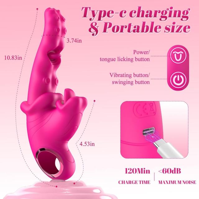 9.26" Magenta Rechargeable Rabbit Vibrator – 10 Vibrating + 10 Tongue-Licking Modes