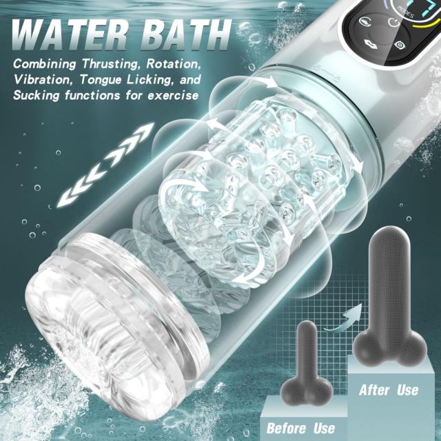 Multifunction Green Rechargeable Automatic Male Masturbator with Tongue-Licking, Thrusting, Rotating, Vibrating & Sucking Modes