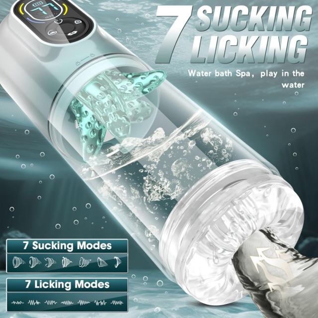 Multifunction Green Rechargeable Automatic Male Masturbator with Tongue-Licking, Thrusting, Rotating, Vibrating & Sucking Modes