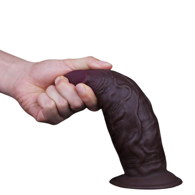 7.68'' Fat Dark Brown Silicone Realistic Dildo with Strong Suction Cup