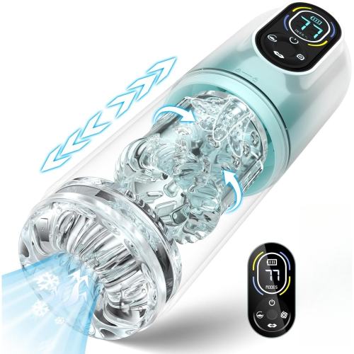 Multifunction Green Rechargeable Automatic Male Masturbator with Tongue-Licking, Thrusting, Rotating, Vibrating & Sucking Modes