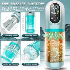 Multifunction Green Rechargeable Automatic Male Masturbator with Tongue-Licking, Thrusting, Rotating, Vibrating & Sucking Modes