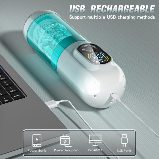 Multifunction Green Rechargeable Automatic Male Masturbator with Tongue-Licking, Thrusting, Rotating, Vibrating & Sucking Modes