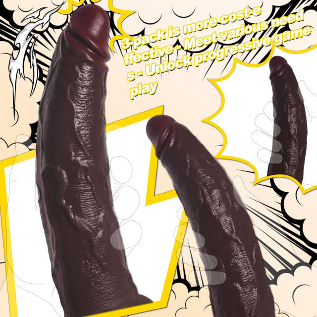 3-Piece Brown Silicone Realistic Dildo Set with Strong Suction Cups