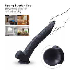 17" Extremely Large Black Silicone Dildo with Strong Suction Cup – 13.79" Insertable Length