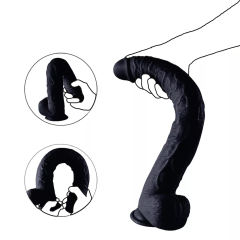 17" Extremely Large Black Silicone Dildo with Strong Suction Cup – 13.79" Insertable Length