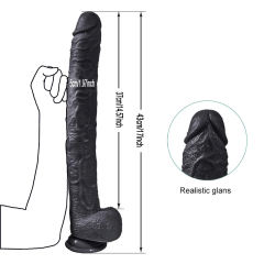 17" Extremely Large Black Silicone Dildo with Strong Suction Cup – 13.79" Insertable Length