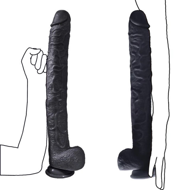 17" Extremely Large Black Silicone Dildo with Strong Suction Cup – 13.79" Insertable Length