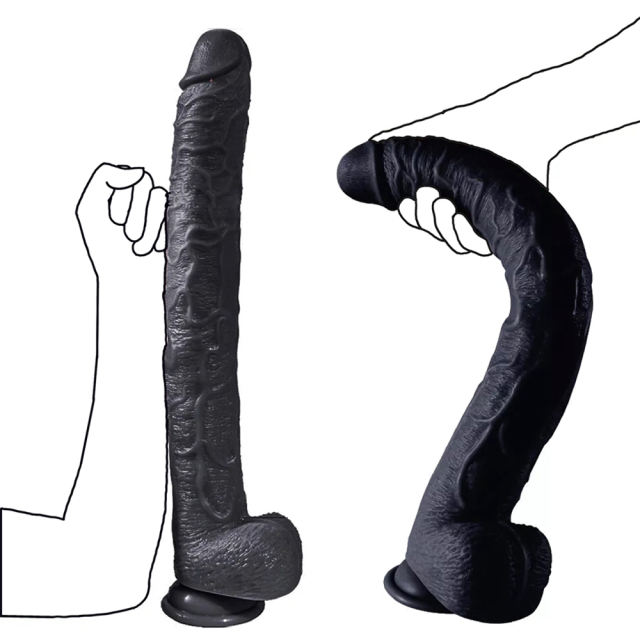 17" Extremely Large Black Silicone Dildo with Strong Suction Cup – 13.79" Insertable Length