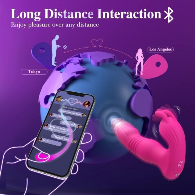 5.32" App-Controlled Thrusting Rabbit Vibrator – 9 Vibrating + 9 Thrusting Modes with Wireless Remote Control