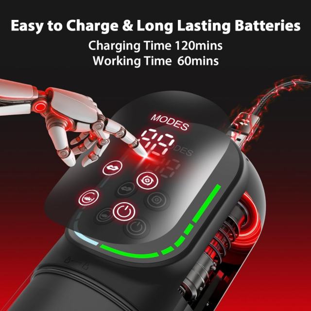 Black Rechargeable 5-in-1 Automatic Masturbator – 7 Vibrating + 7 Thrusting + 7 Rotating + 7 Suction + 7 Tongue-Licking Modes