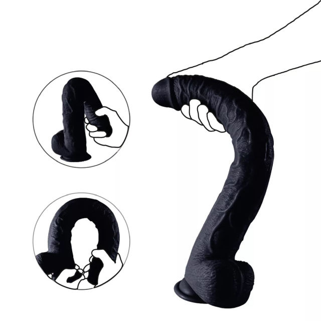 17" Extremely Large Black Silicone Dildo with Strong Suction Cup – 13.79" Insertable Length