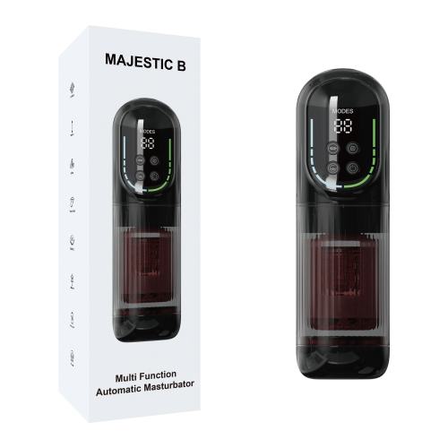 Black Rechargeable 5-in-1 Automatic Masturbator – 7 Vibrating + 7 Thrusting + 7 Rotating + 7 Suction + 7 Tongue-Licking Modes