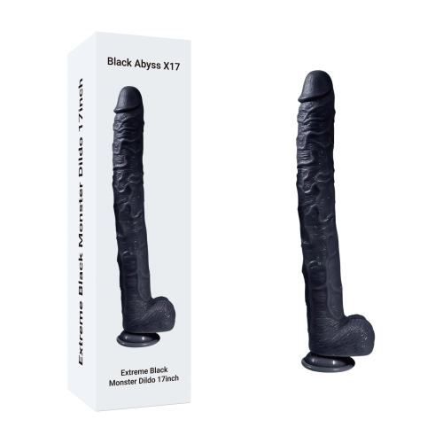 Customizable 17" Extremely Large Black Silicone Dildo with Strong Suction Cup – 13.79" Insertable Length