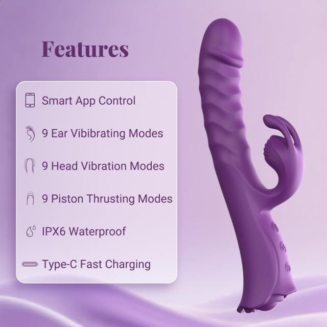 9.06" App-Controlled Thrusting Rabbit Vibrator – 9 Vibrating + 9 Thrusting Modes