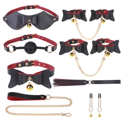 7-Piece Black & Red PU Leather Bondage Kit