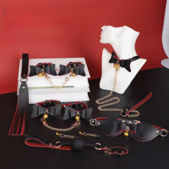 7-Piece Black & Red PU Leather Bondage Kit