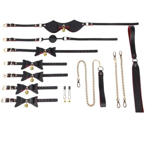 7-Piece Black & Red PU Leather Bondage Kit