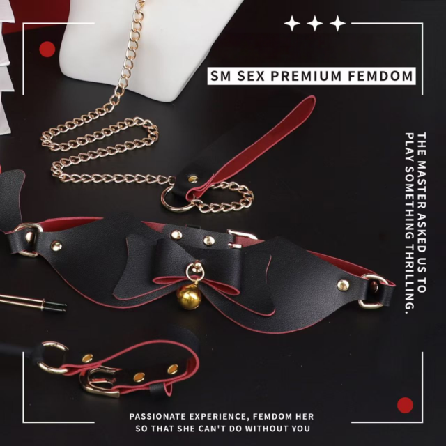7-Piece Black & Red PU Leather Bondage Kit