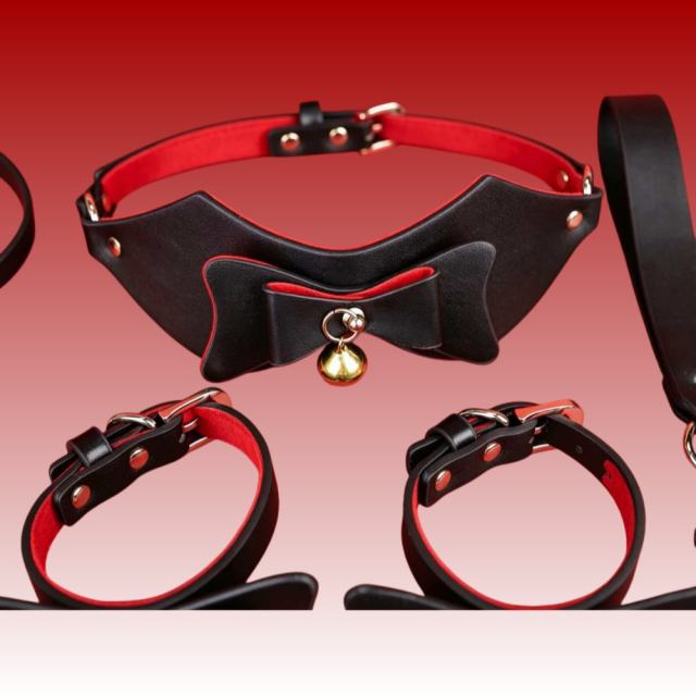7-Piece Black & Red PU Leather Bondage Kit