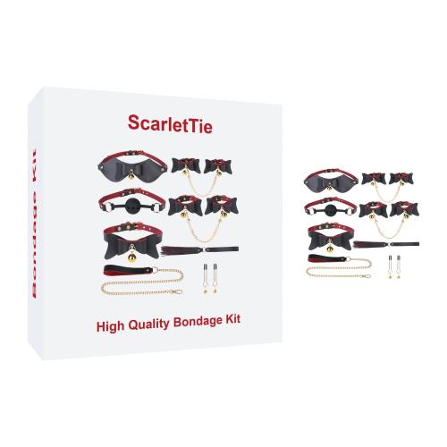7-Piece Black & Red PU Leather Bondage Kit
