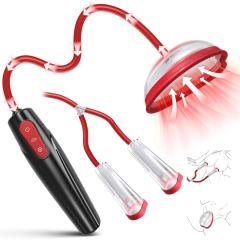 7.29" Black & Red Rechargeable Waterproof Silicone Suction Massager Set with 5 Attachments – 10 Suction Modes