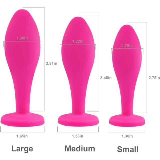 3-Piece Magenta Silicone Jeweled Anal Plug Set