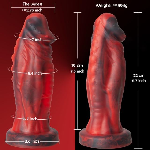 8.47" Black & Red Rechargeable Waterproof Silicone Realistic Vibrating Dildo – 8 Vibrating Modes