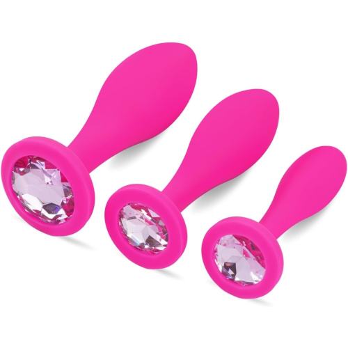 3-Piece Magenta Silicone Jeweled Anal Plug Set