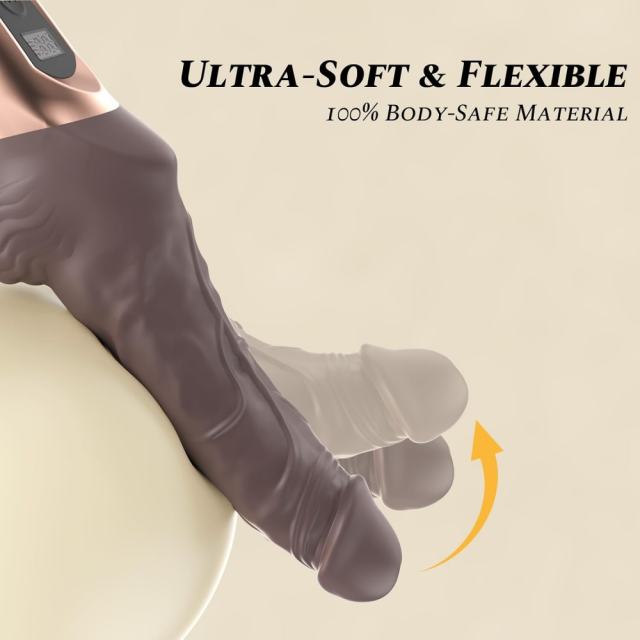 9.85" Brown Rechargeable Waterproof Silicone Thrusting Realistic Vibrator – 9 Vibrating + 9 Thrusting Modes
