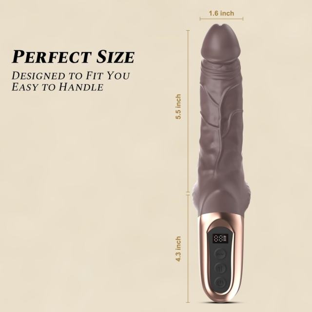 9.85" Brown Rechargeable Waterproof Silicone Thrusting Realistic Vibrator – 9 Vibrating + 9 Thrusting Modes