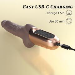 9.85" Brown Rechargeable Waterproof Silicone Thrusting Realistic Vibrator – 9 Vibrating + 9 Thrusting Modes