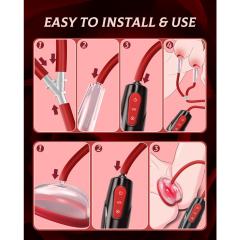 7.29" Black & Red Rechargeable Waterproof Silicone Suction Massager Set with 5 Attachments – 10 Suction Modes