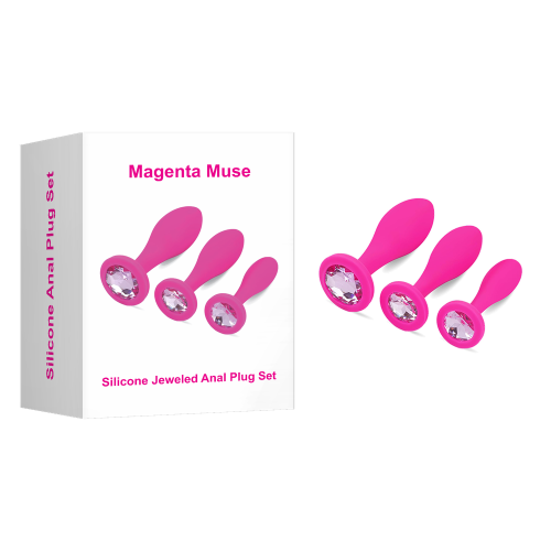 3-Piece Magenta Silicone Jeweled Anal Plug Set