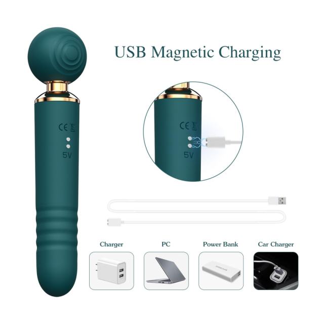 10-Speed 3-in-1 Sucking & Thrusting Silicone Wand Massager in Green – Rechargeable & Waterproof