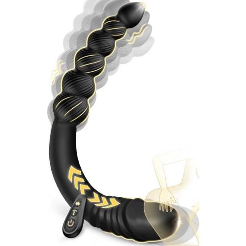 9.46" Black Rechargeable Waterproof Silicone Remote-Controlled Thrusting Prostate Massager – 9 Vibrating + 9 Thrusting Modes