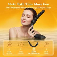 9.46" Black Rechargeable Waterproof Silicone Remote-Controlled Thrusting Prostate Massager – 9 Vibrating + 9 Thrusting Modes