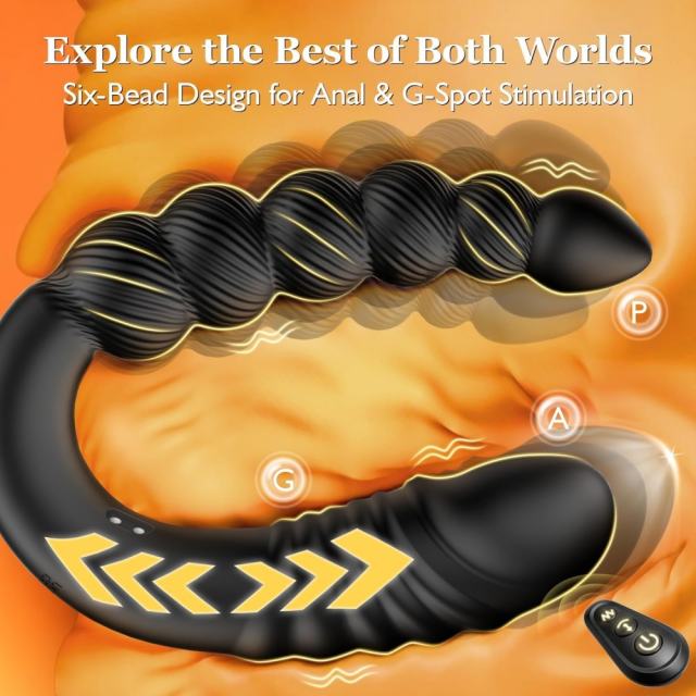 9.46" Black Rechargeable Waterproof Silicone Remote-Controlled Thrusting Prostate Massager – 9 Vibrating + 9 Thrusting Modes