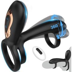 4.73" Black Rechargeable Waterproof Silicone Remote-Controlled Rotating Prostate Massager – 10 Vibrating + 10 Rotating Modes