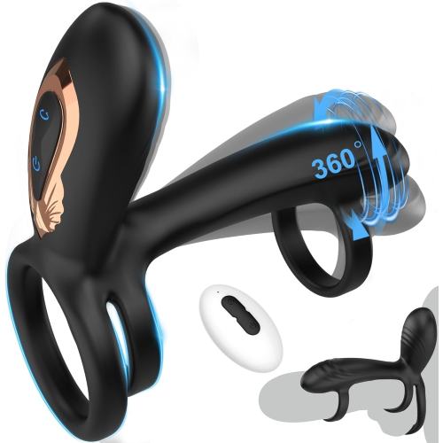 4.73" Black Rechargeable Waterproof Silicone Remote-Controlled Rotating Prostate Massager – 10 Vibrating + 10 Rotating Modes