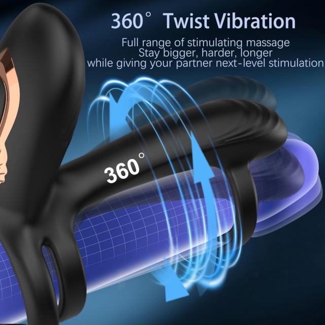 4.73" Black Rechargeable Waterproof Silicone Remote-Controlled Rotating Prostate Massager – 10 Vibrating + 10 Rotating Modes