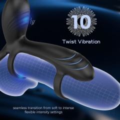 4.73" Black Rechargeable Waterproof Silicone Remote-Controlled Rotating Prostate Massager – 10 Vibrating + 10 Rotating Modes