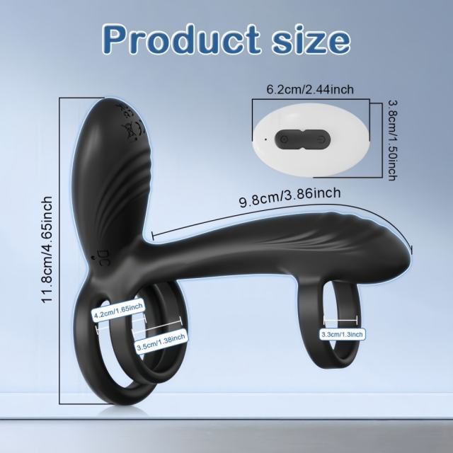 4.73" Black Rechargeable Waterproof Silicone Remote-Controlled Rotating Prostate Massager – 10 Vibrating + 10 Rotating Modes