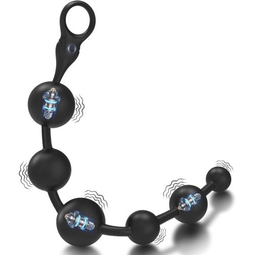 15.76" Black Rechargeable Waterproof Silicone Long Beaded Vibrator – 10 Vibrating Modes