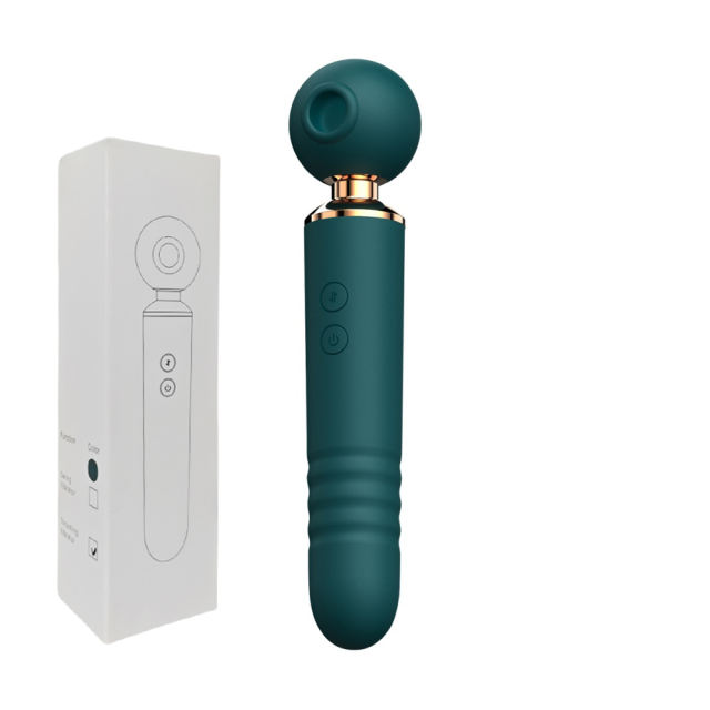 10-Speed 3-in-1 Sucking & Thrusting Silicone Wand Massager in Green – Rechargeable & Waterproof