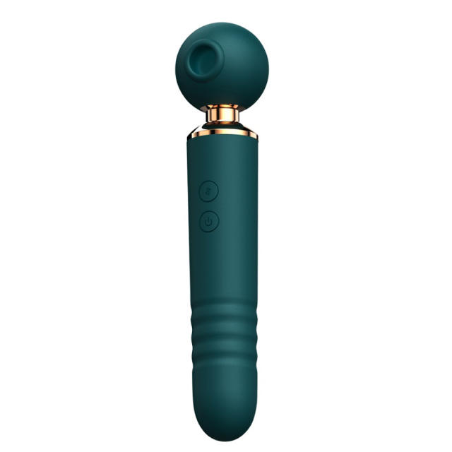 10-Speed 3-in-1 Sucking & Thrusting Silicone Wand Massager in Green – Rechargeable & Waterproof
